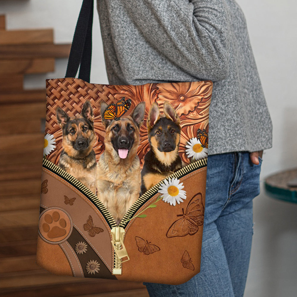 German Shepherd  Daisy Flower And Butterfly Tote Bag