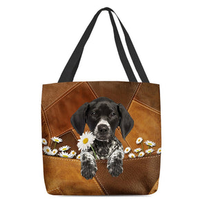 German Shorthaired Pointer Holding Daisy All Over Printed Tote Bag
