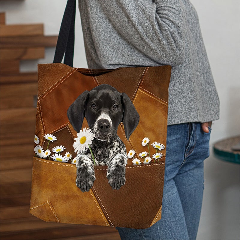 German Shorthaired Pointer Holding Daisy All Over Printed Tote Bag
