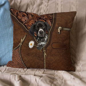 German Shorthaired Pointer Holding Daisy Pillow Case
