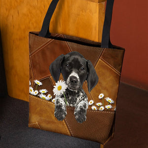 German Shorthaired Pointer Holding Daisy All Over Printed Tote Bag