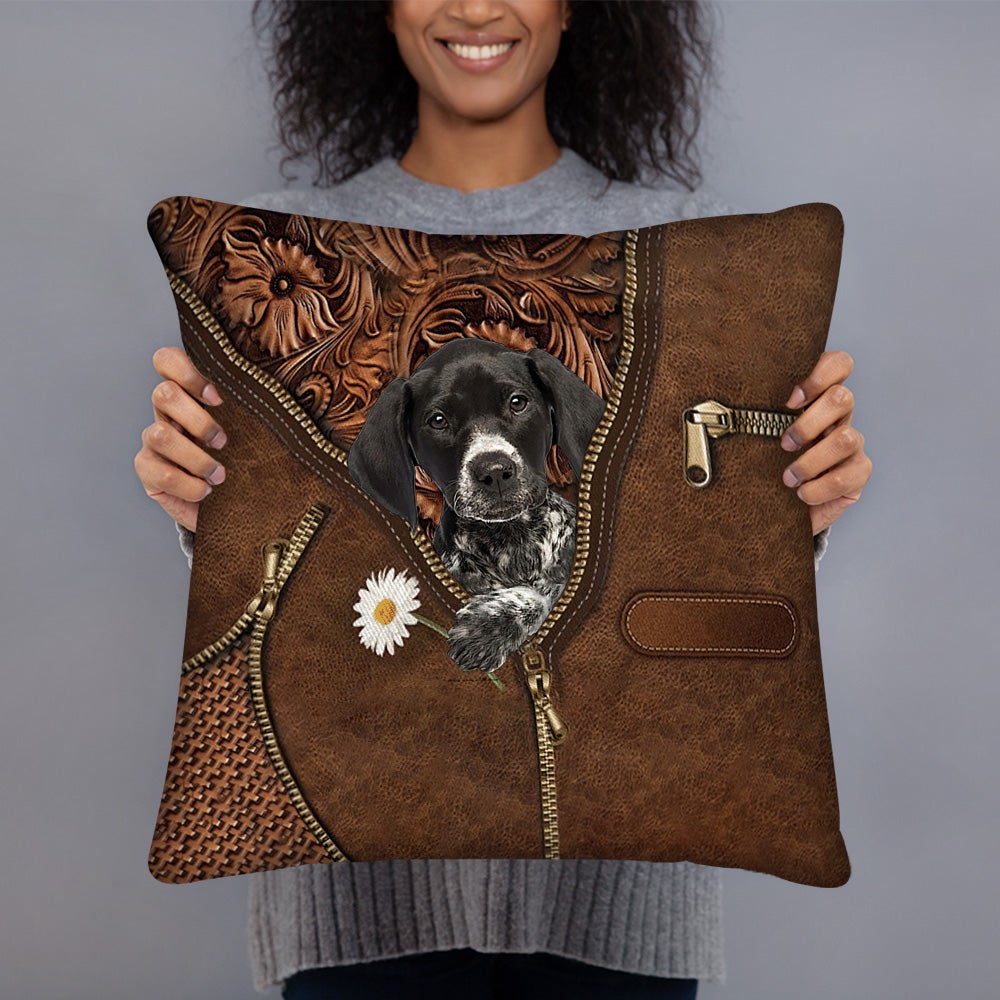 German Shorthaired Pointer Holding Daisy Pillow Case