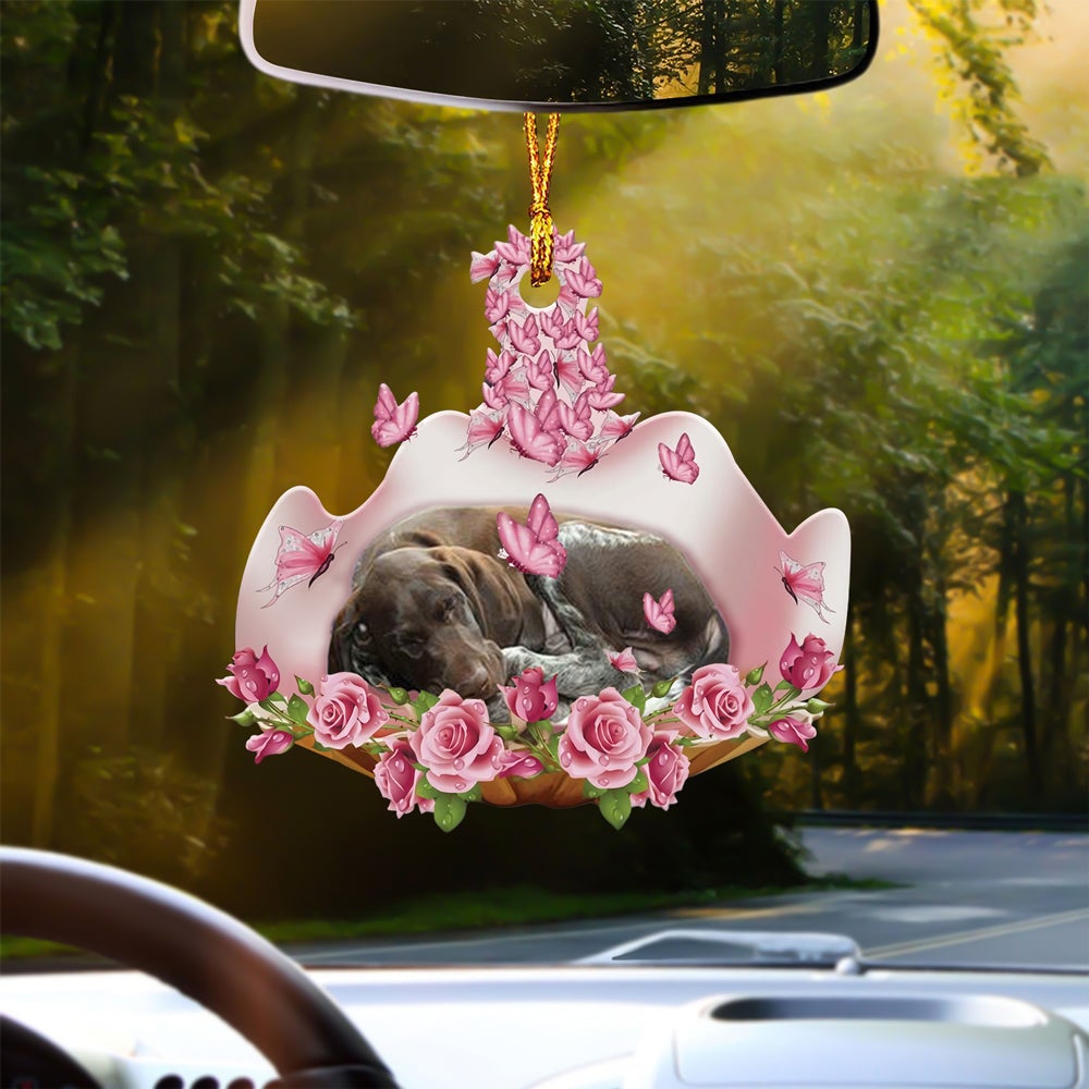 German Shorthaired Pointer Sleeping In Rose Garden Car Hanging Ornament