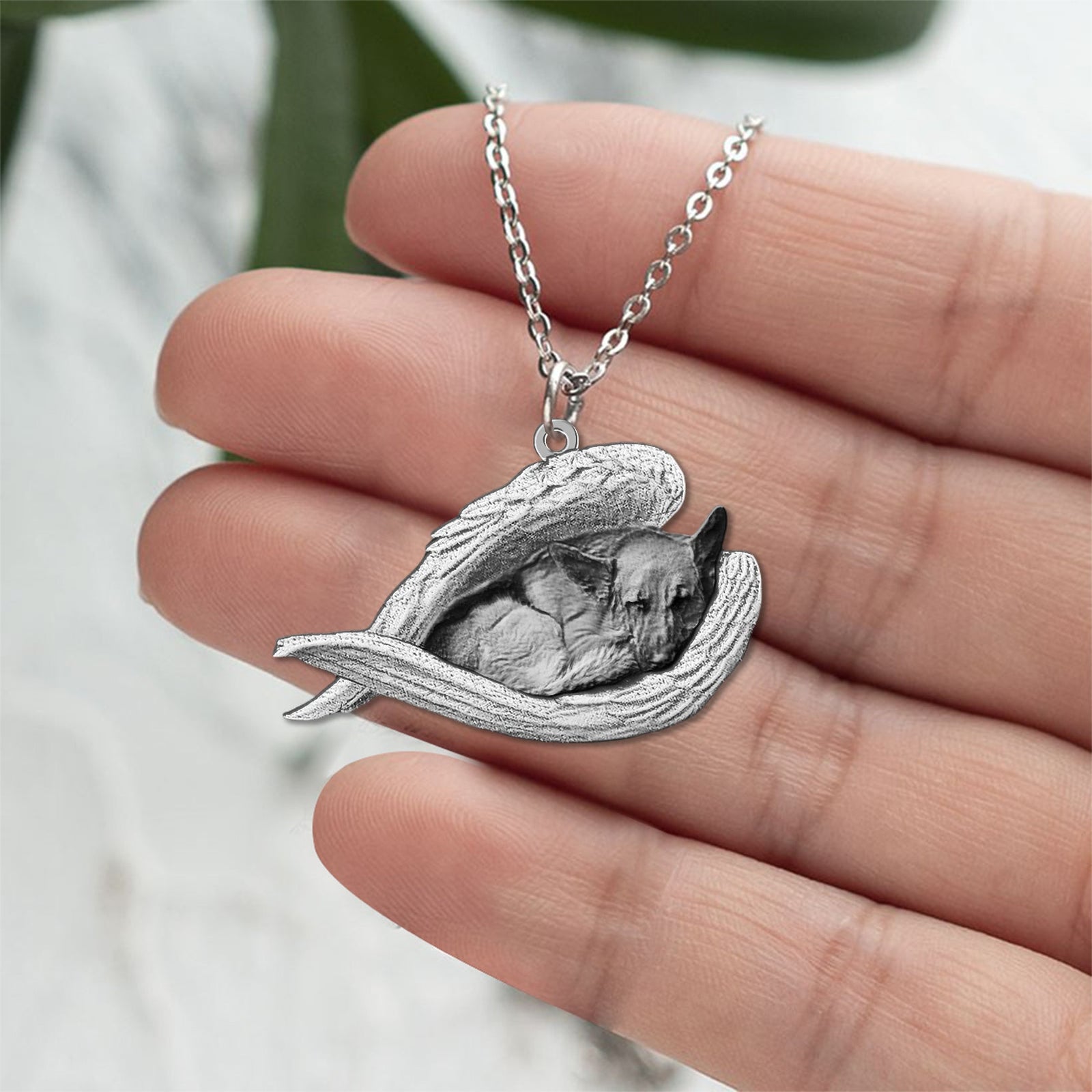 German shepherd Sleeping Angel Necklace