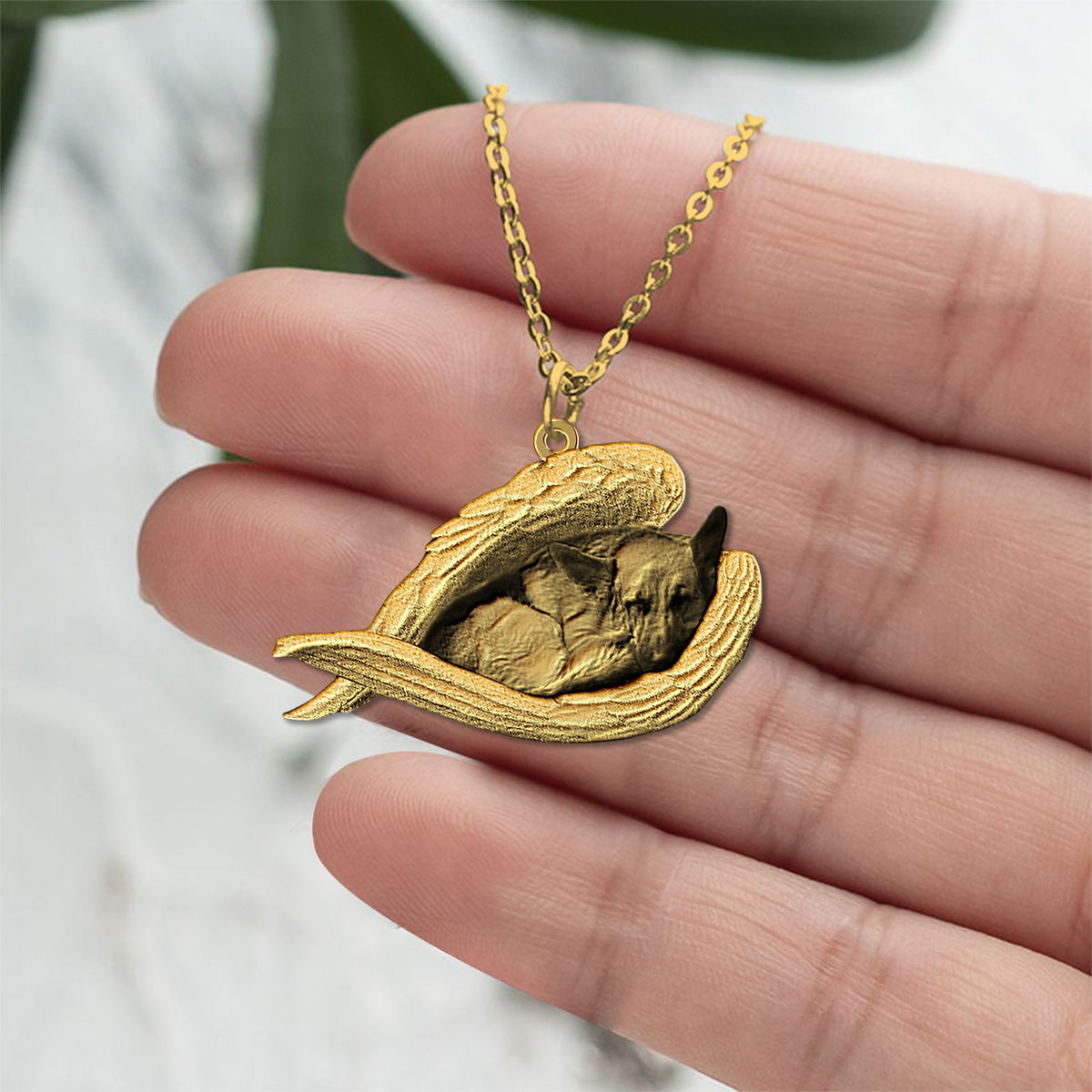 German shepherd Sleeping Angel Necklace