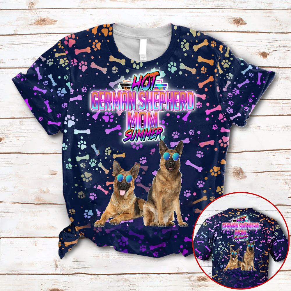 Hot German shepherd Mom Summer Neon Tropical Desing 3D All Over Print T-Shirt