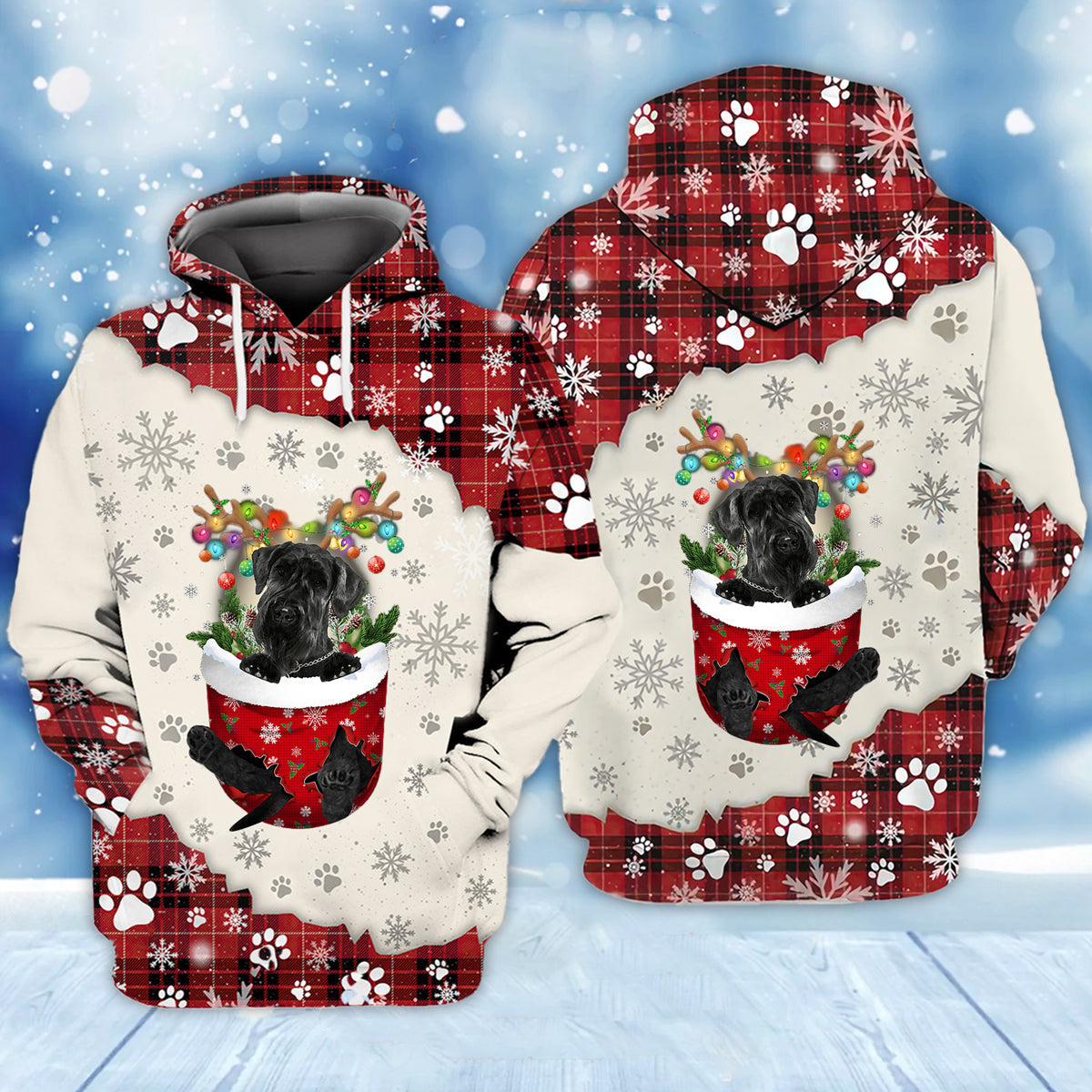 Giant Schnauzer In Snow Pocket Merry Christmas Unisex Hoodie