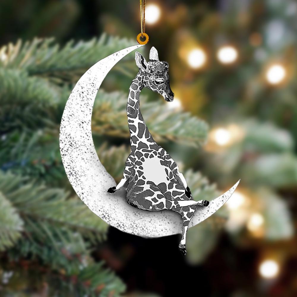 Giraffe Sits On The Moon Hanging Ornament