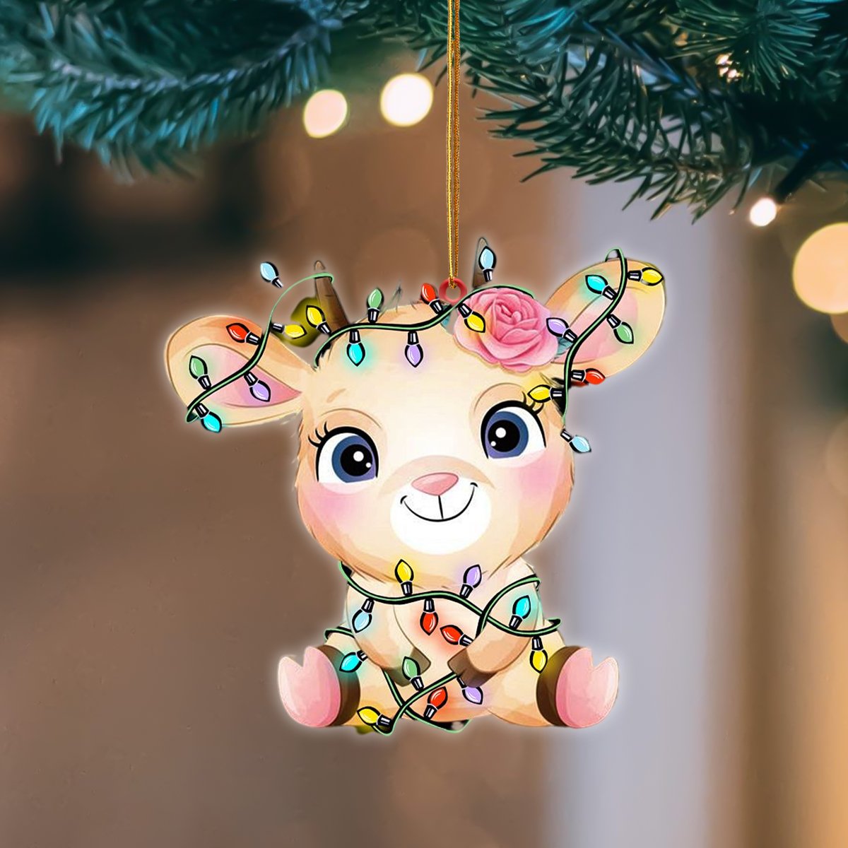 Goat Christmas Light Hanging Ornament
