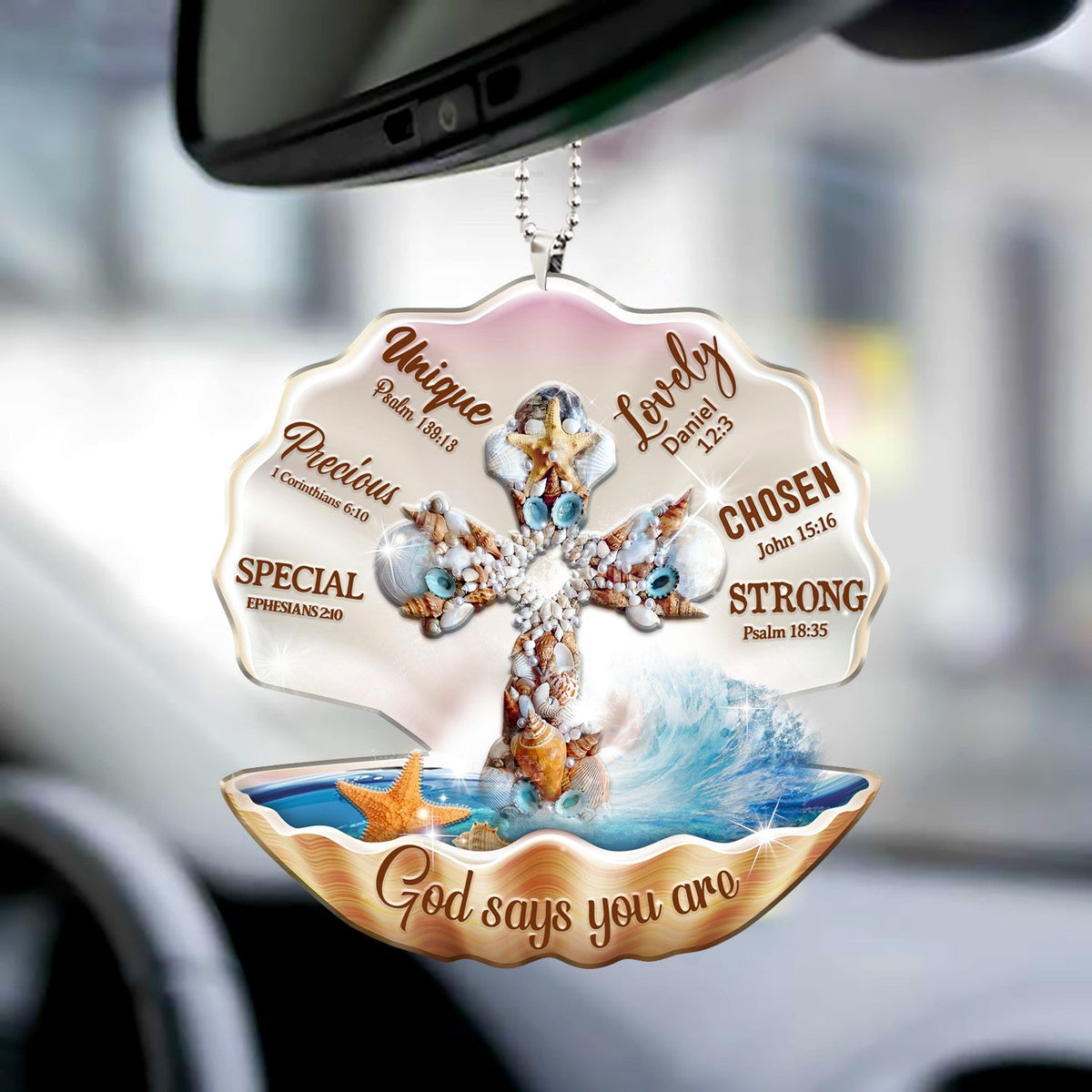 God Says You Are Cross In Seashell - Two sides ornament