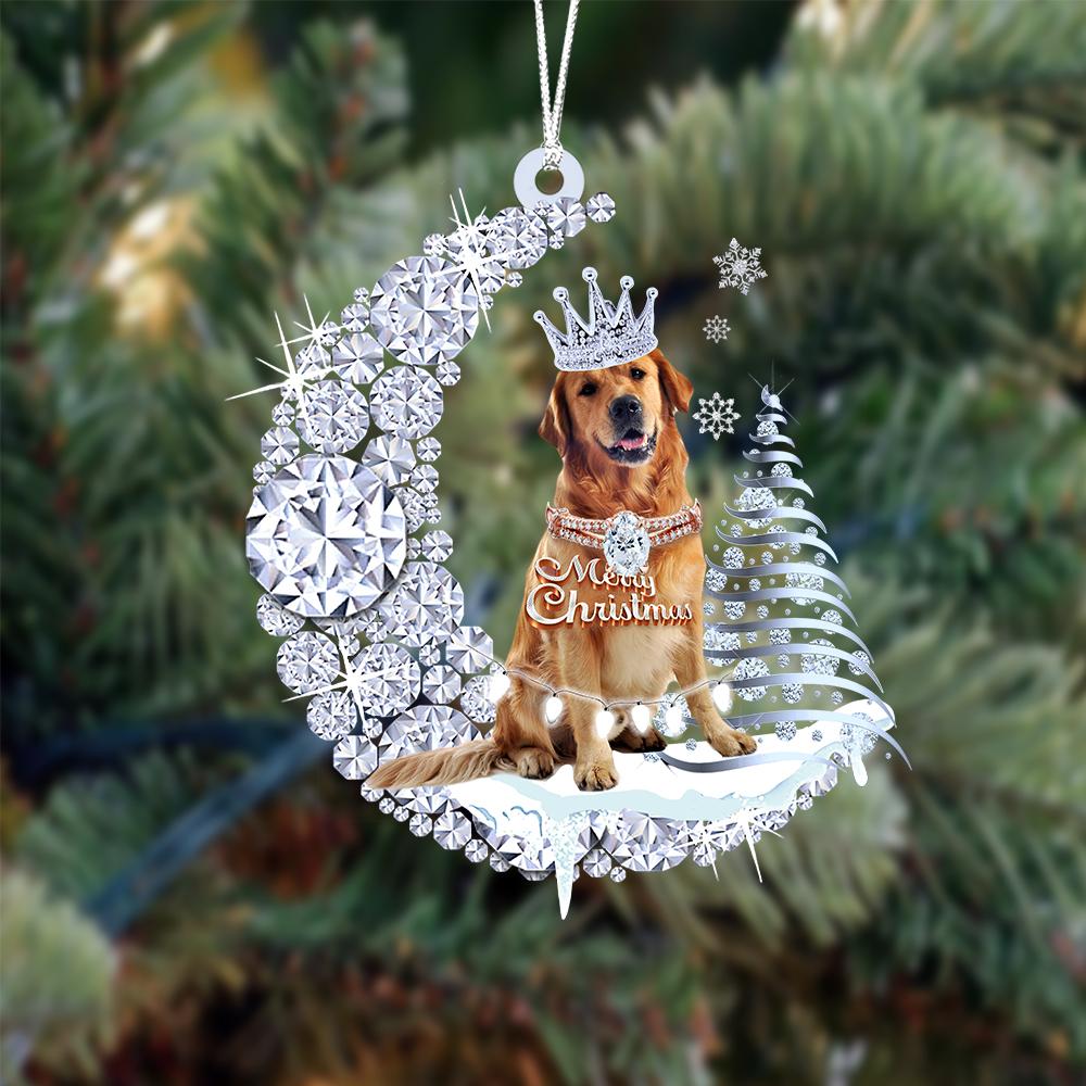 Golden Retriever Diamond Moon Merry Christmas Ornament
