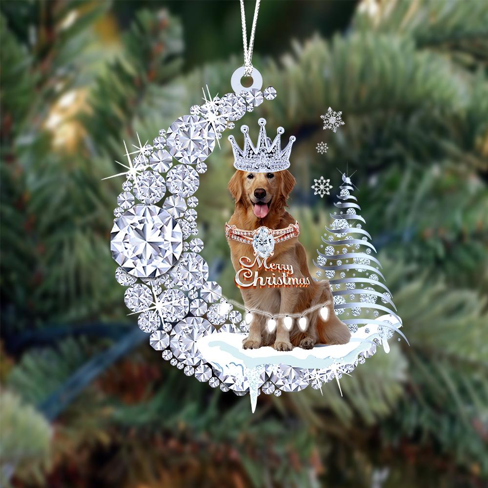 Golden Retriever Diamond Moon Merry Christmas Ornament