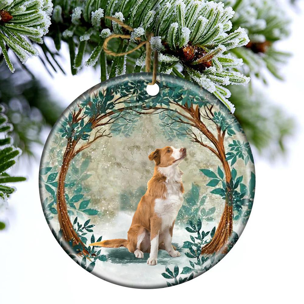 Golden And White Border Collie Among Forest Porcelain/Ceramic Ornament