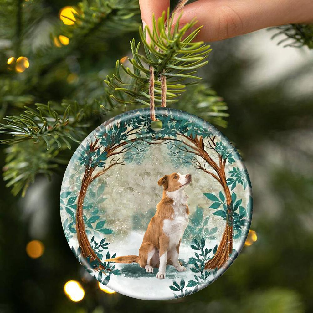 Golden And White Border Collie Among Forest Porcelain/Ceramic Ornament
