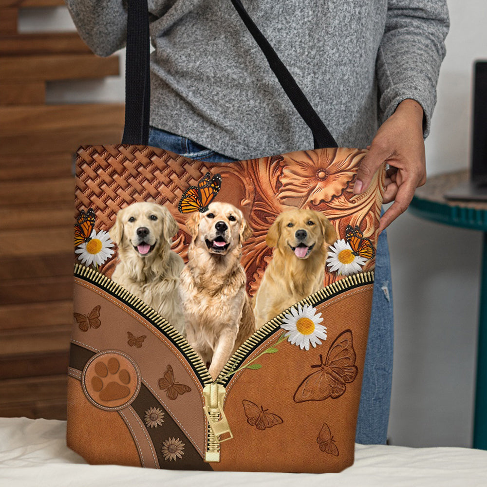 Golden Retriever  Daisy Flower And Butterfly Tote Bag