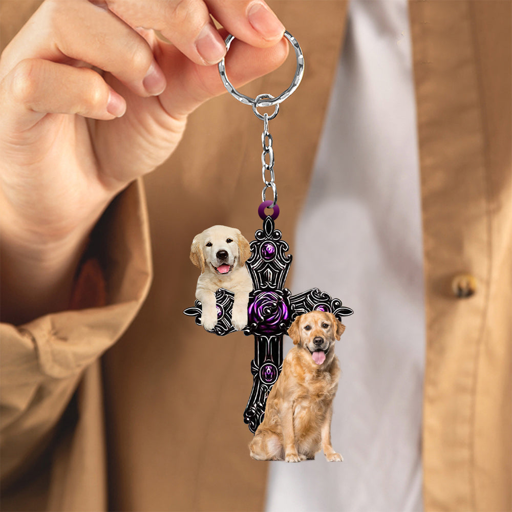 Golden Retriever Pray For God Acrylic Keychain