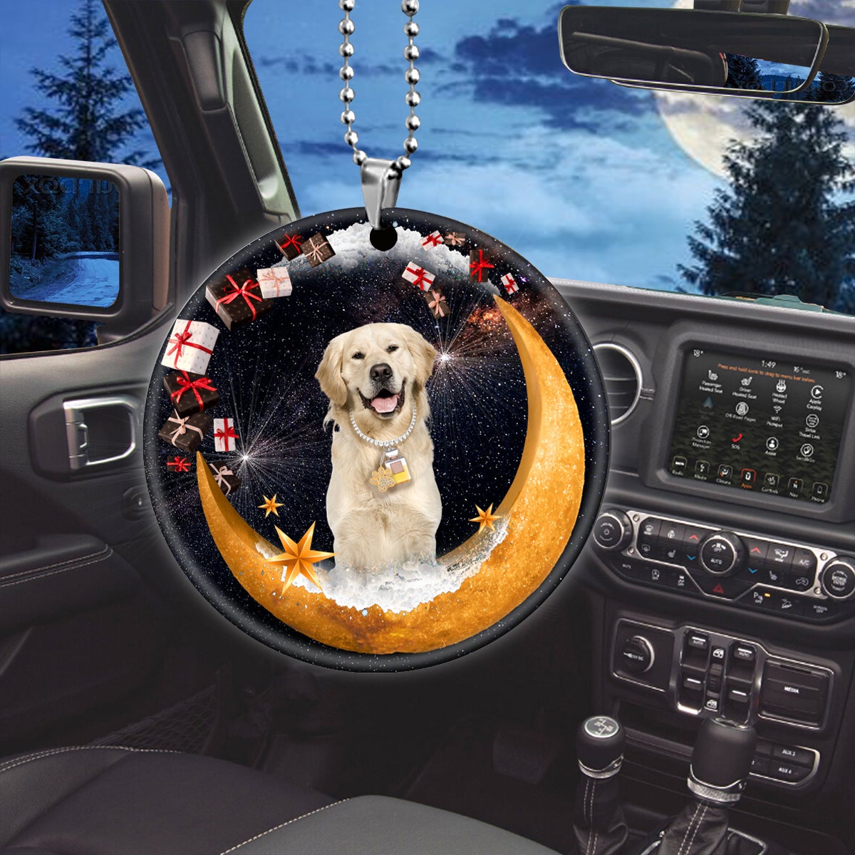 Golden Retriever Fashion Moon Car Hanging Ceramic Ornament