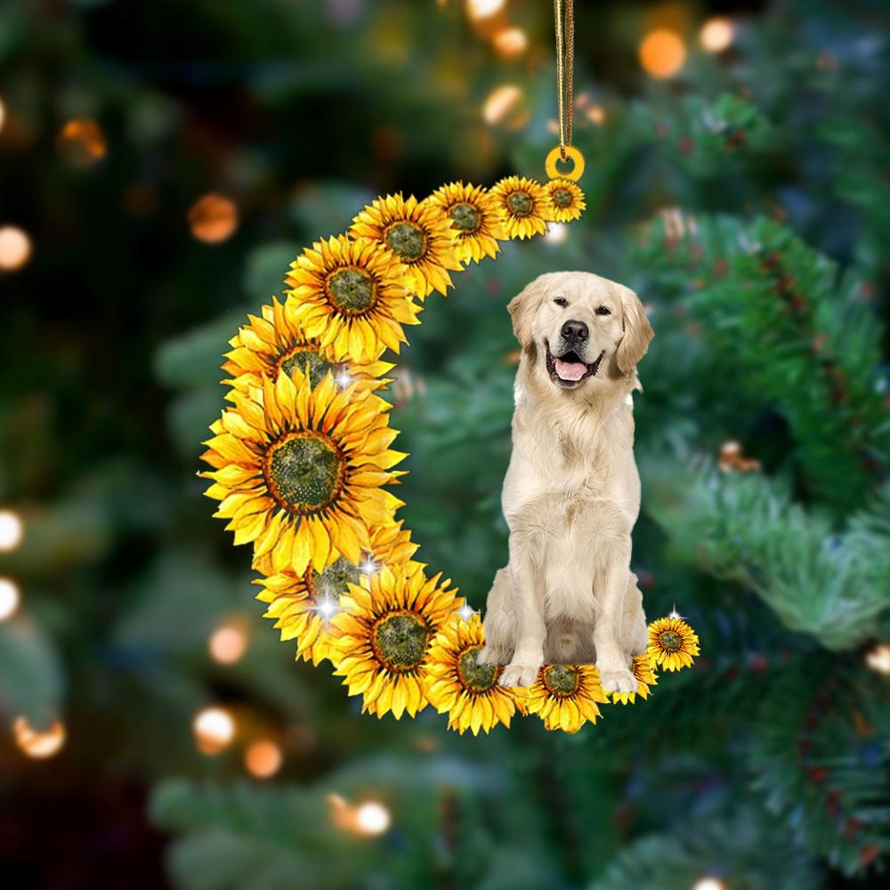 Golden Retriever On Sunflower Moon Ornament