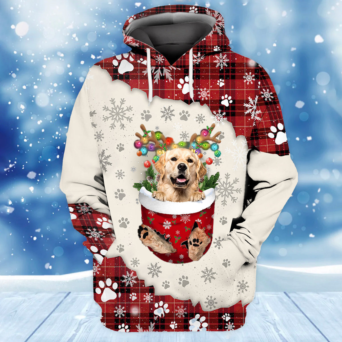 Golden Retriever. In Snow Pocket Merry Christmas Unisex Hoodie