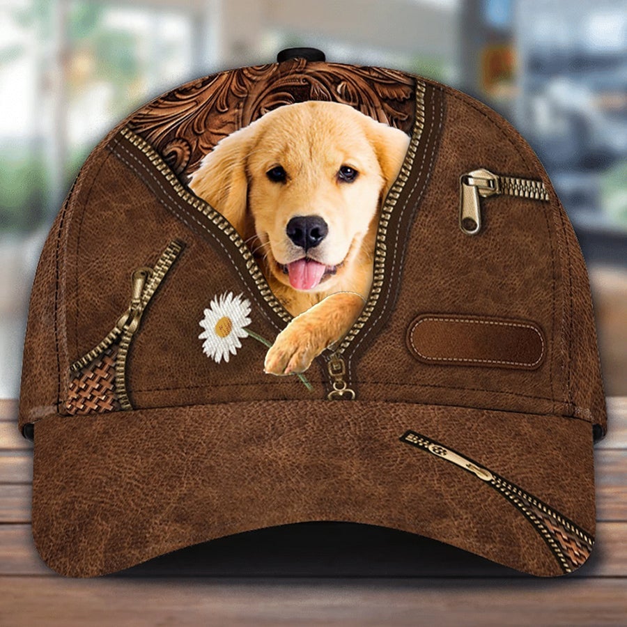 Golden Retriever Holding Daisy Unisex Cap