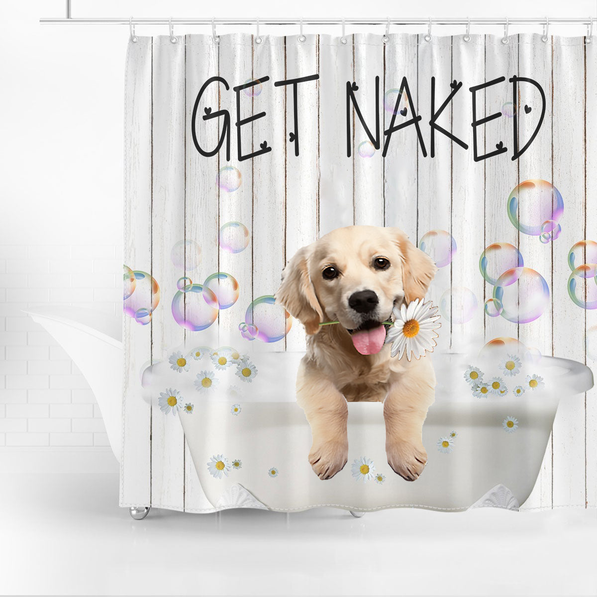 Golden Retriever 2 Get Naked Daisy Shower Curtain