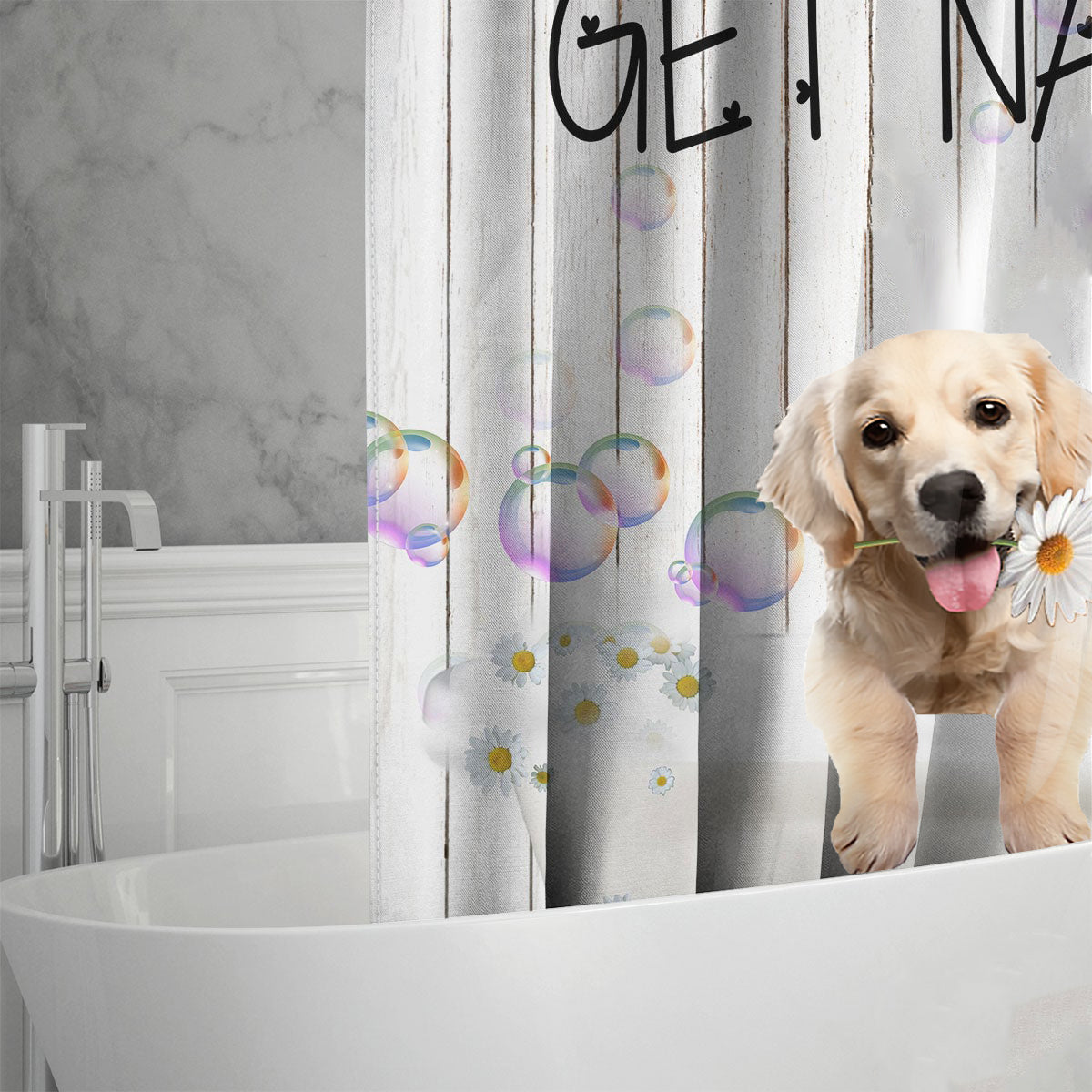 Golden Retriever 2 Get Naked Daisy Shower Curtain