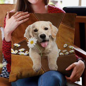 Golden Retriever 2 Holding Daisy Pillow Case