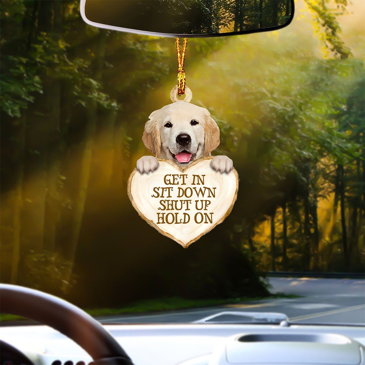 Golden Retriever 2 Heart Shape Get In Car Hanging Ornament