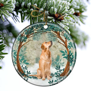 Golden Retriever 02 Among Forest Porcelain/Ceramic Ornament