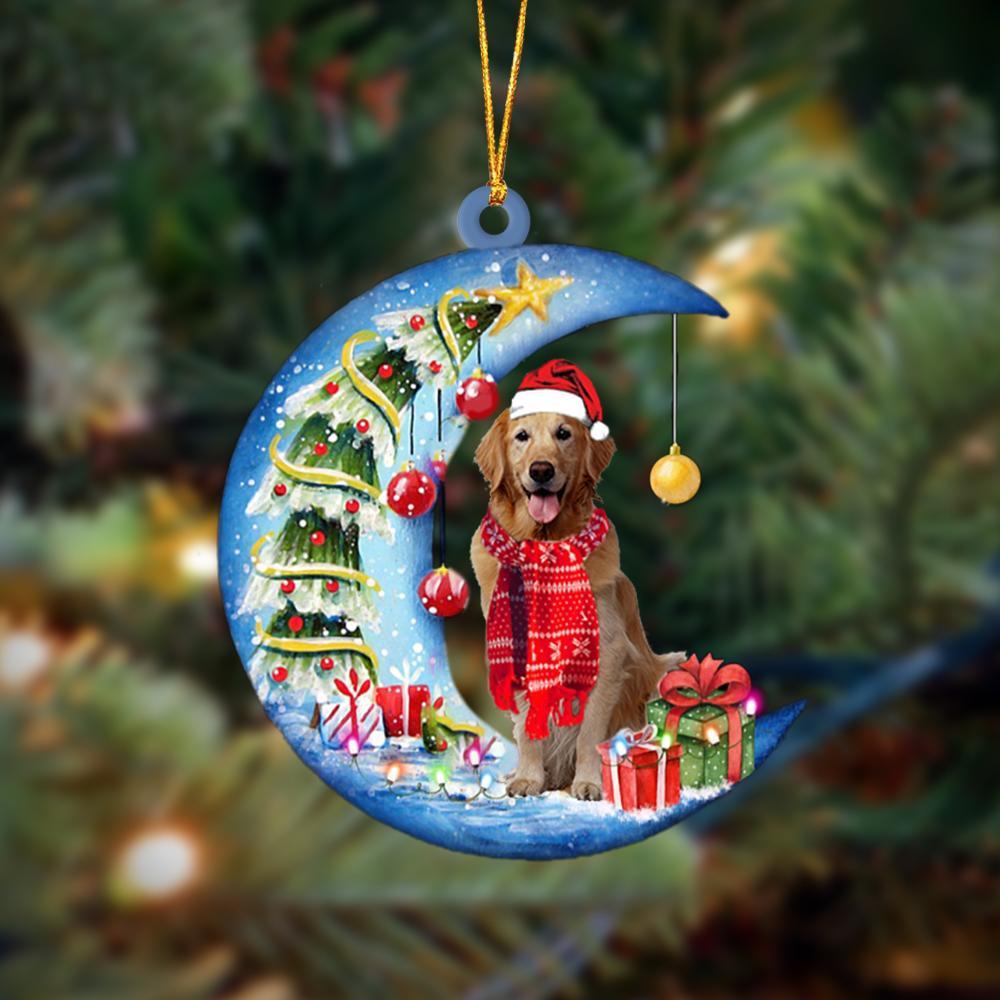 Golden Retriever2 On The Moon Merry Christmas Hanging Ornament