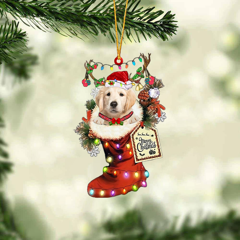 Golden Retriever  2 In Red Boot Christmas Ornament