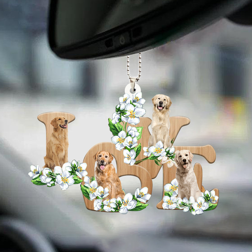 Golden Retriever Love Flowers Dog Lover Car Hanging Ornament