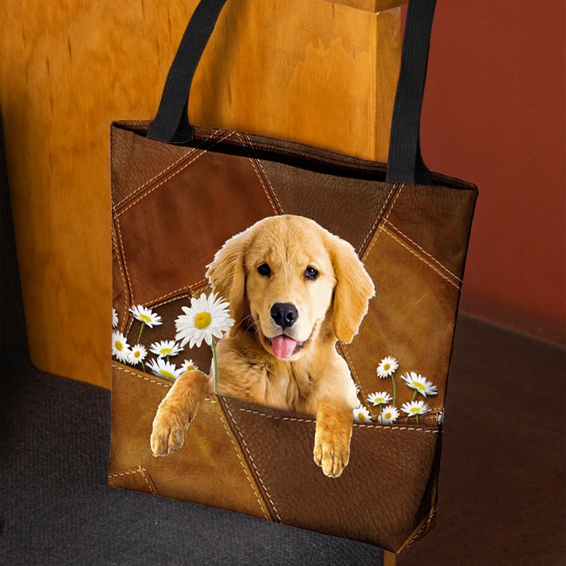 Golden Retriever1 Holding Daisy All Over Printed Tote Bag