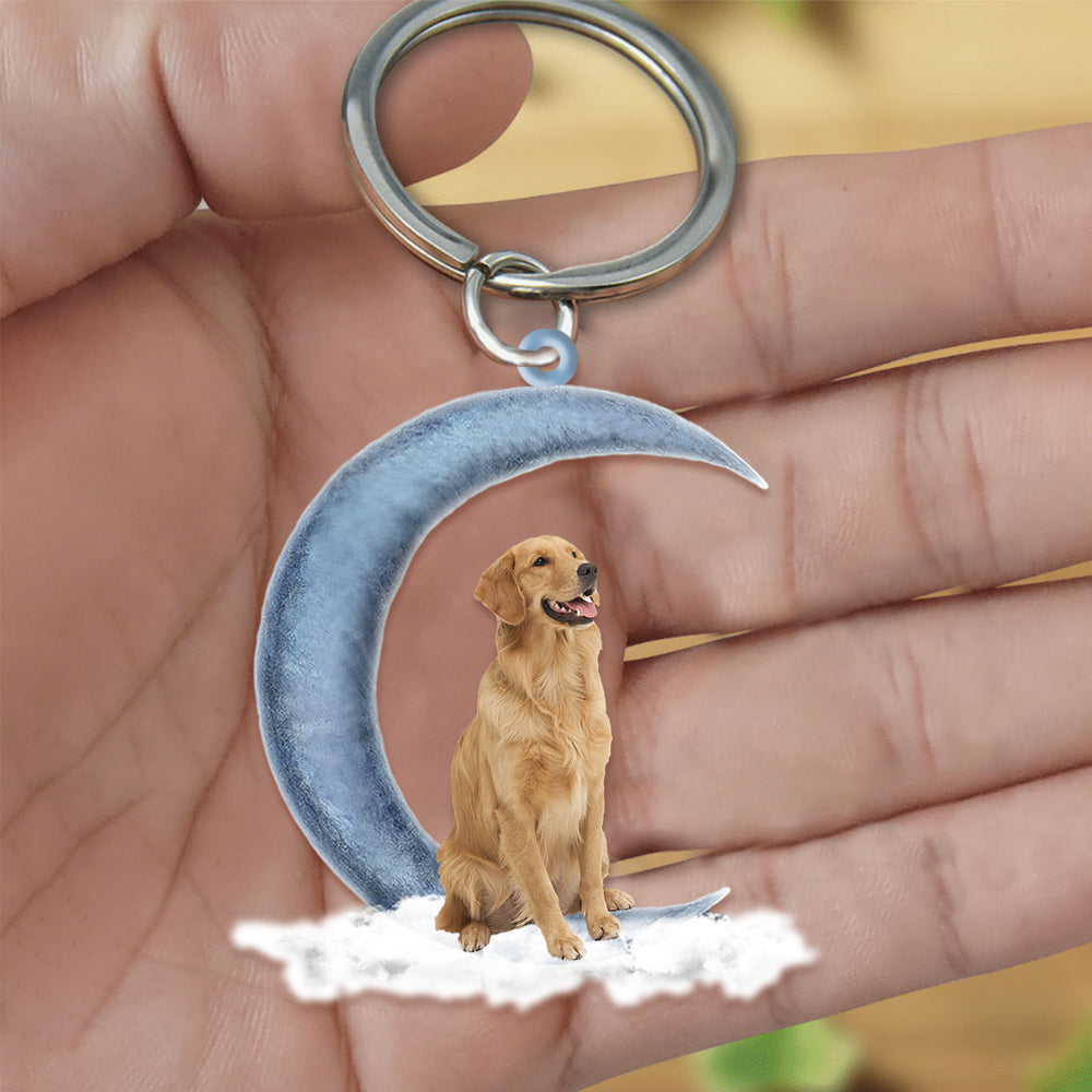 Golden Retriever On The Moon Flat Acrylic Keychain