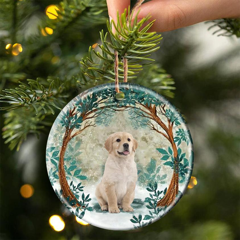 Golden Retriever Among Forest Porcelain/Ceramic Ornament