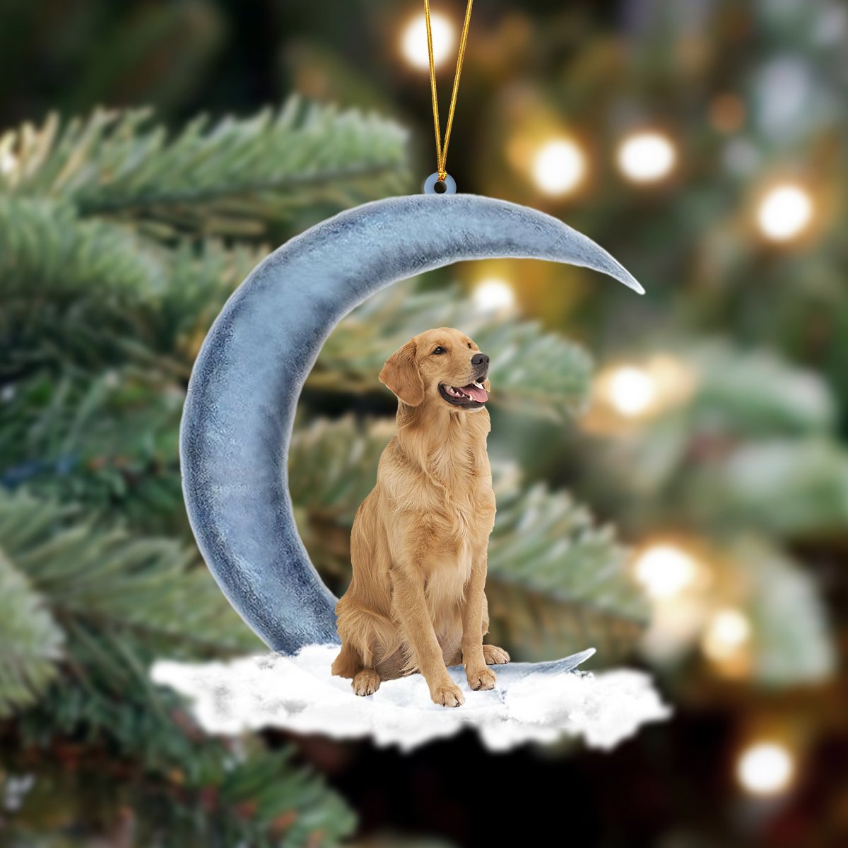 Golden Retriever Sits On The Moon Hanging Ornament