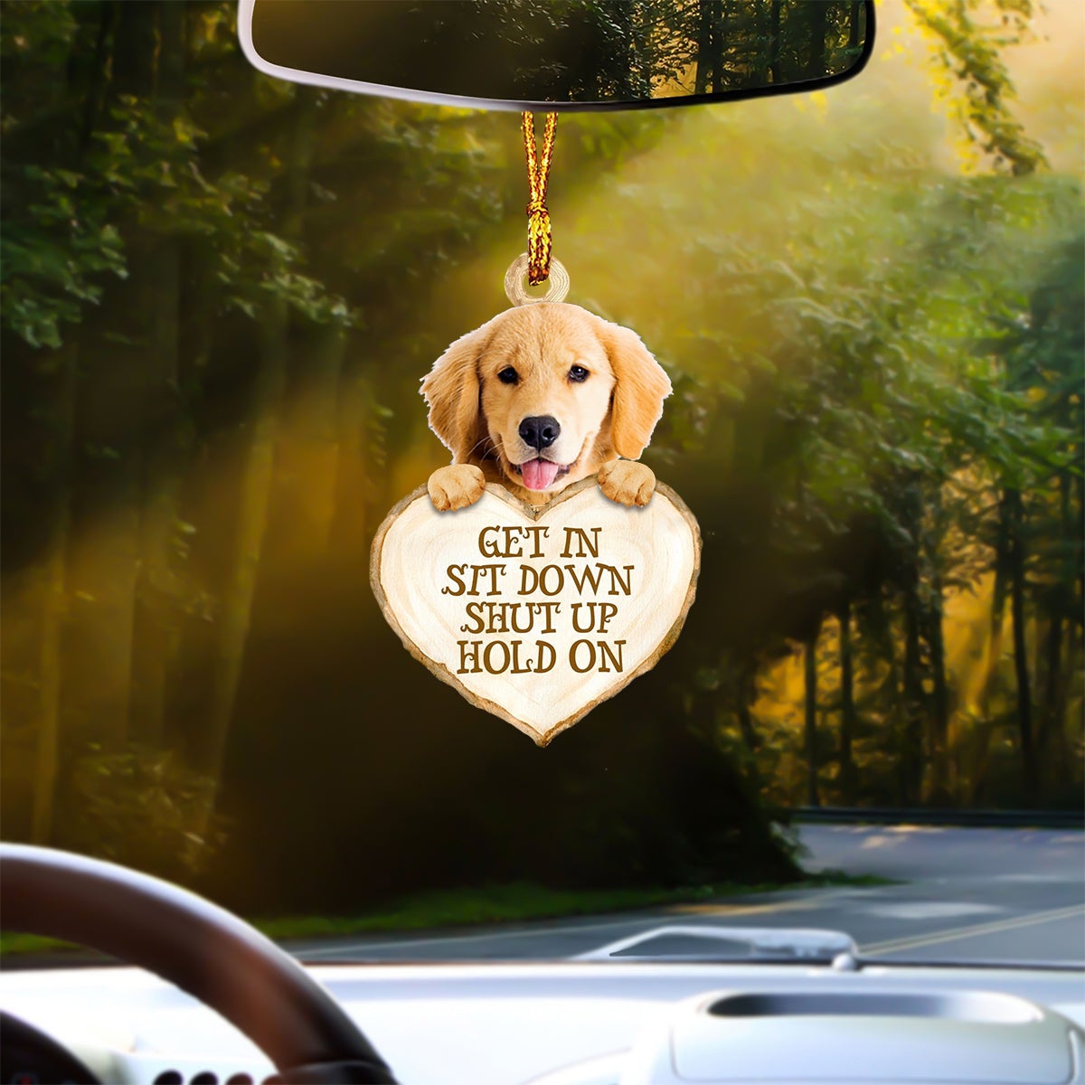 Golden Retriever Heart Shape Get In Car Hanging Ornament