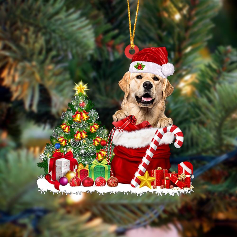 Golden Retriever Gift Bag Merry Christmas Ornament
