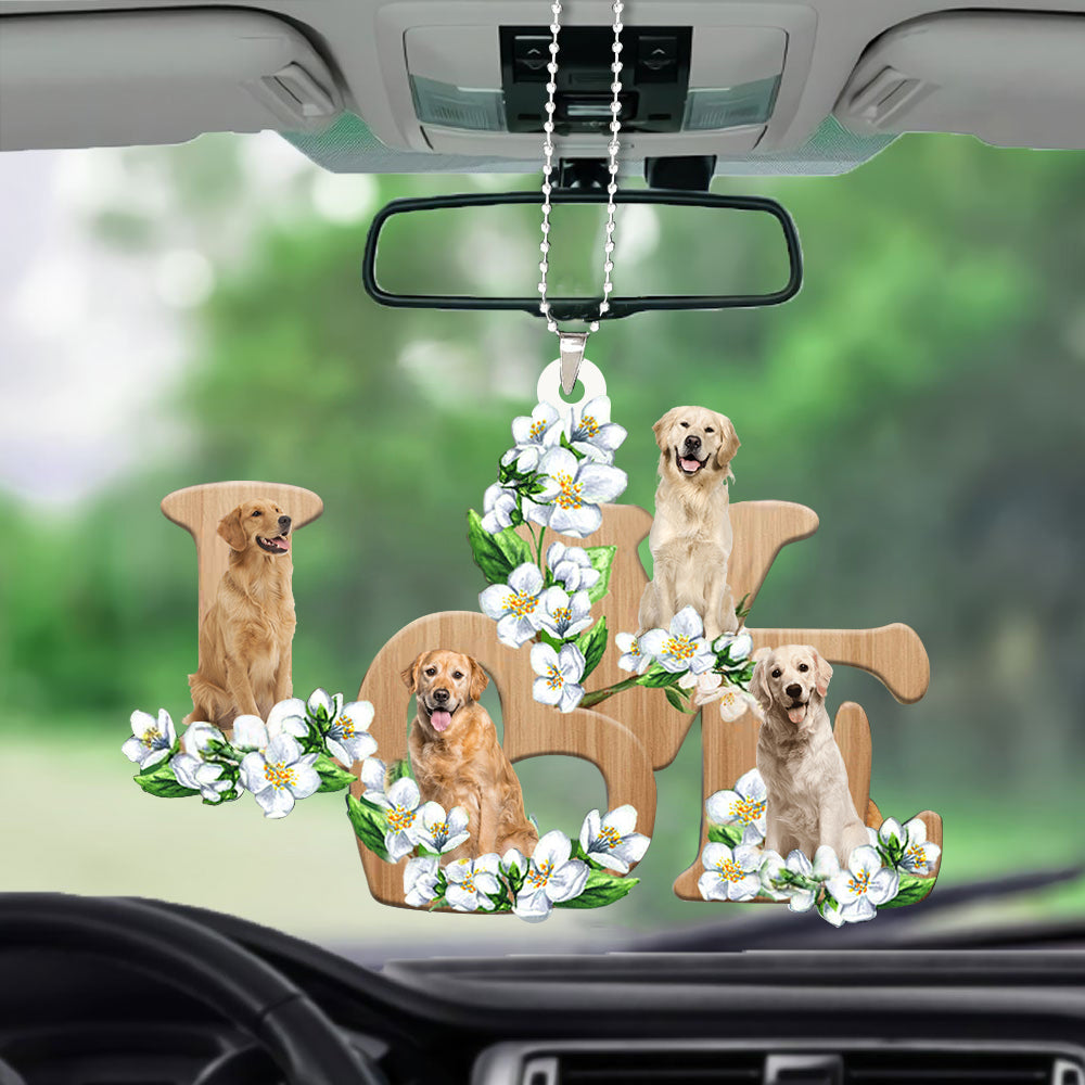 Golden Retriever Love Flowers Dog Lover Car Hanging Ornament