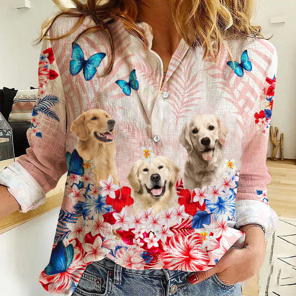 Golden Retriever Floral Casual Shirt