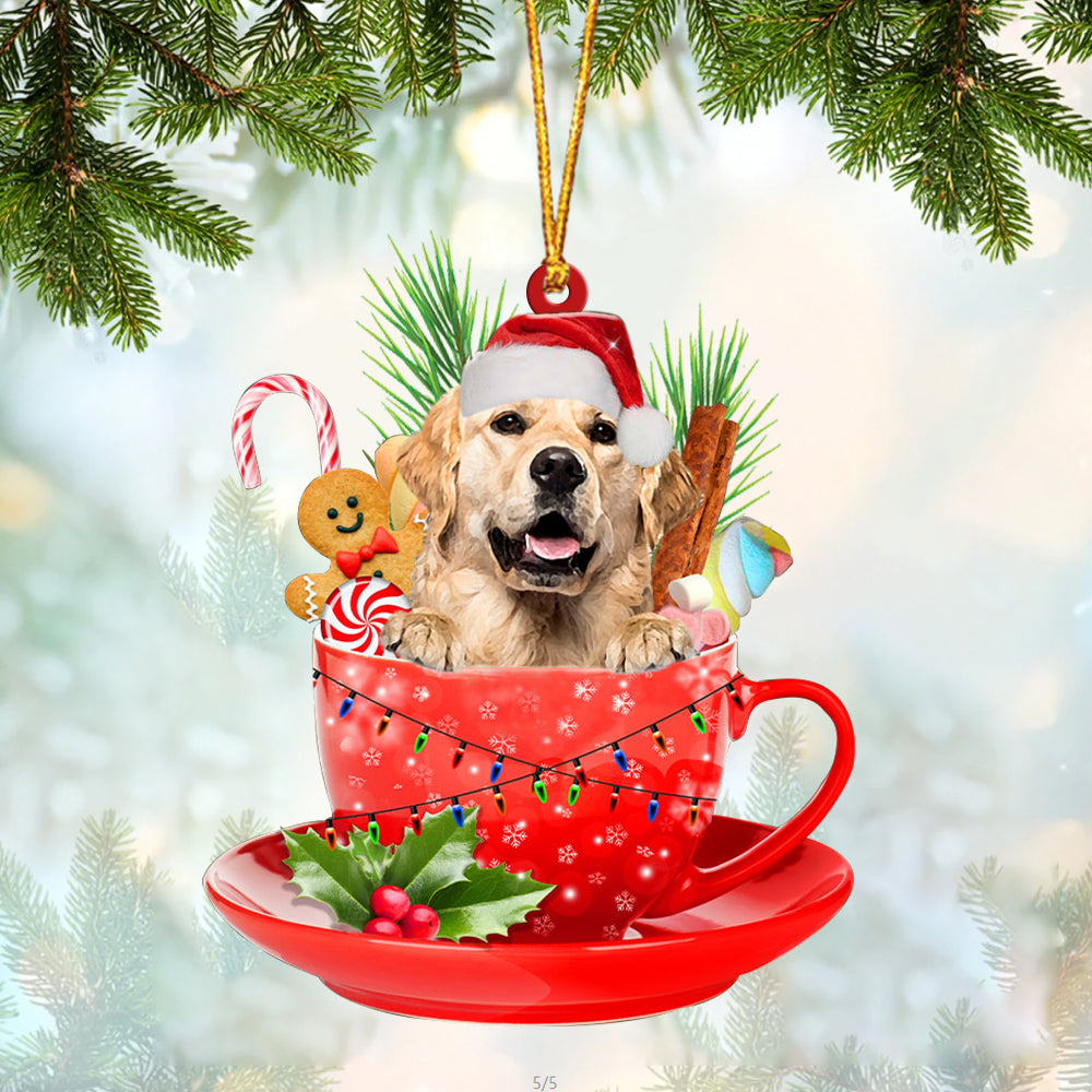 Golden Retriever In Cup Merry Christmas Ornament