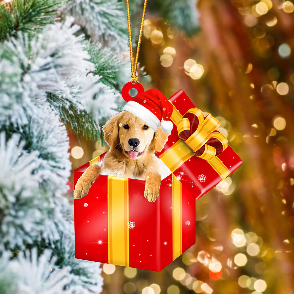 Golden Retriever In Red Gift Box Christmas Ornament