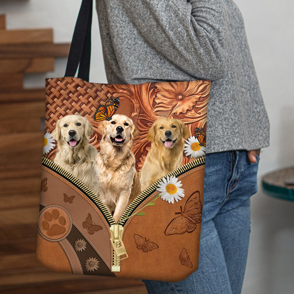 Golden Retriever  Daisy Flower And Butterfly Tote Bag
