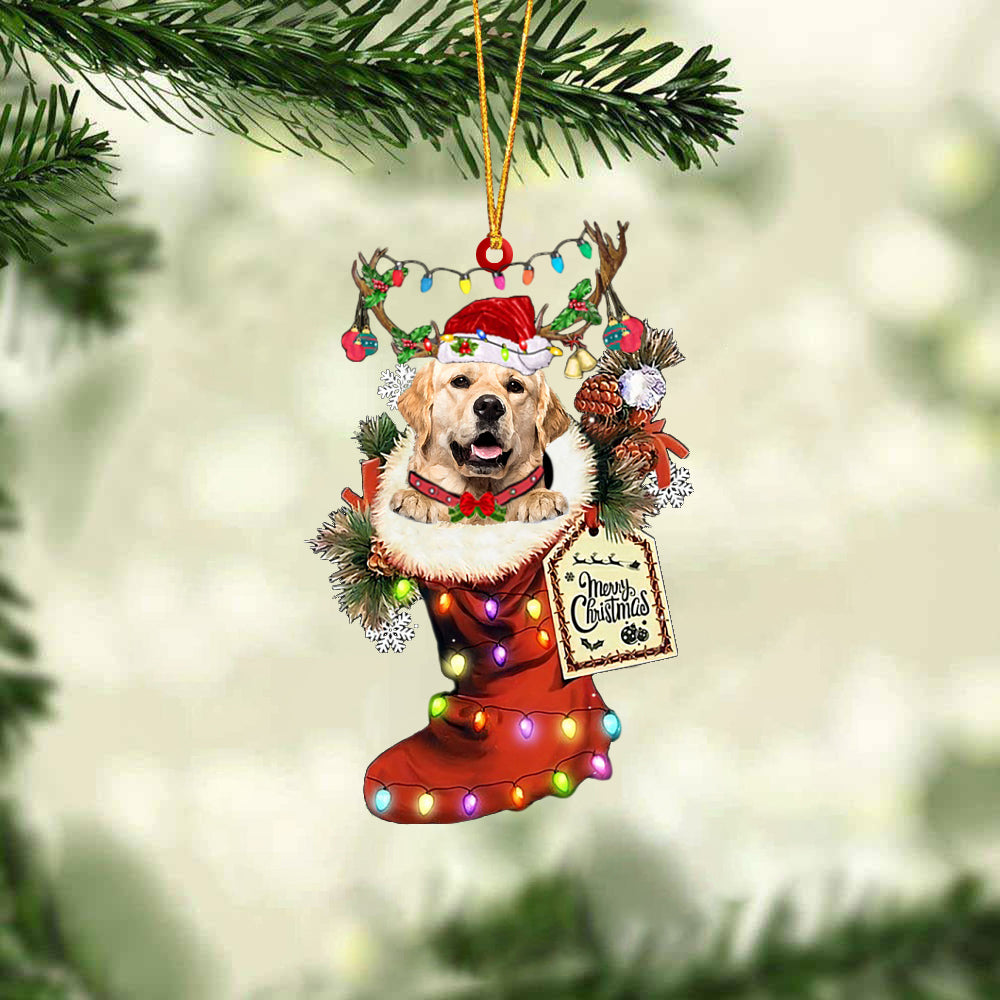 Golden Retriever In Red Boot Christmas Ornament