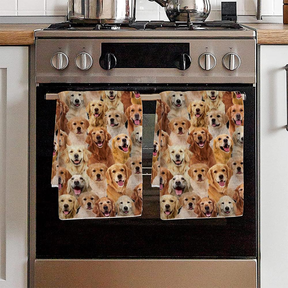 A Bunch Of Golden Retrievers Kitchen Towel