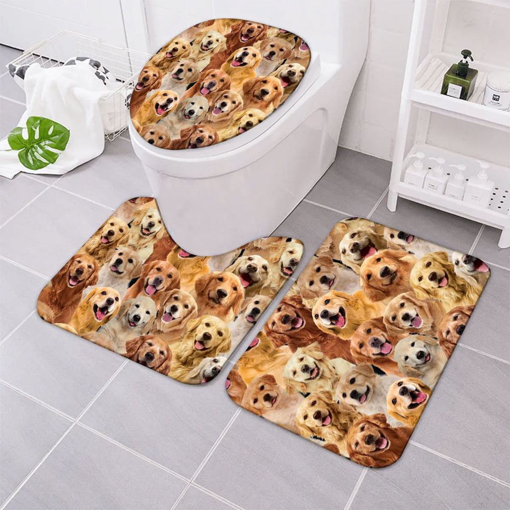 A Bunch Of Golden Retrievers Bathroom Mat Set