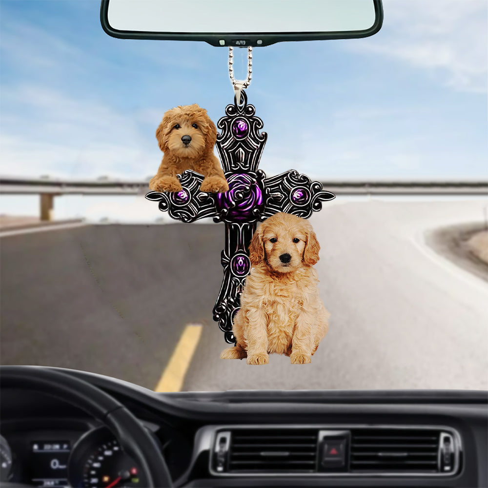 Goldendoodle2 Pray For God Car Hanging Ornament