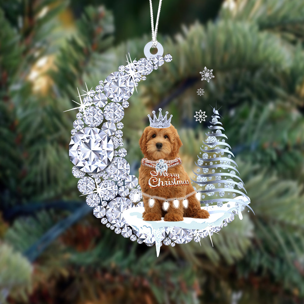 Goldendoodle Diamond Moon Merry Christmas Ornament