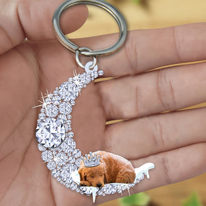 Goldendoodle Sleeping On A Diamond Moon Acrylic Keychain