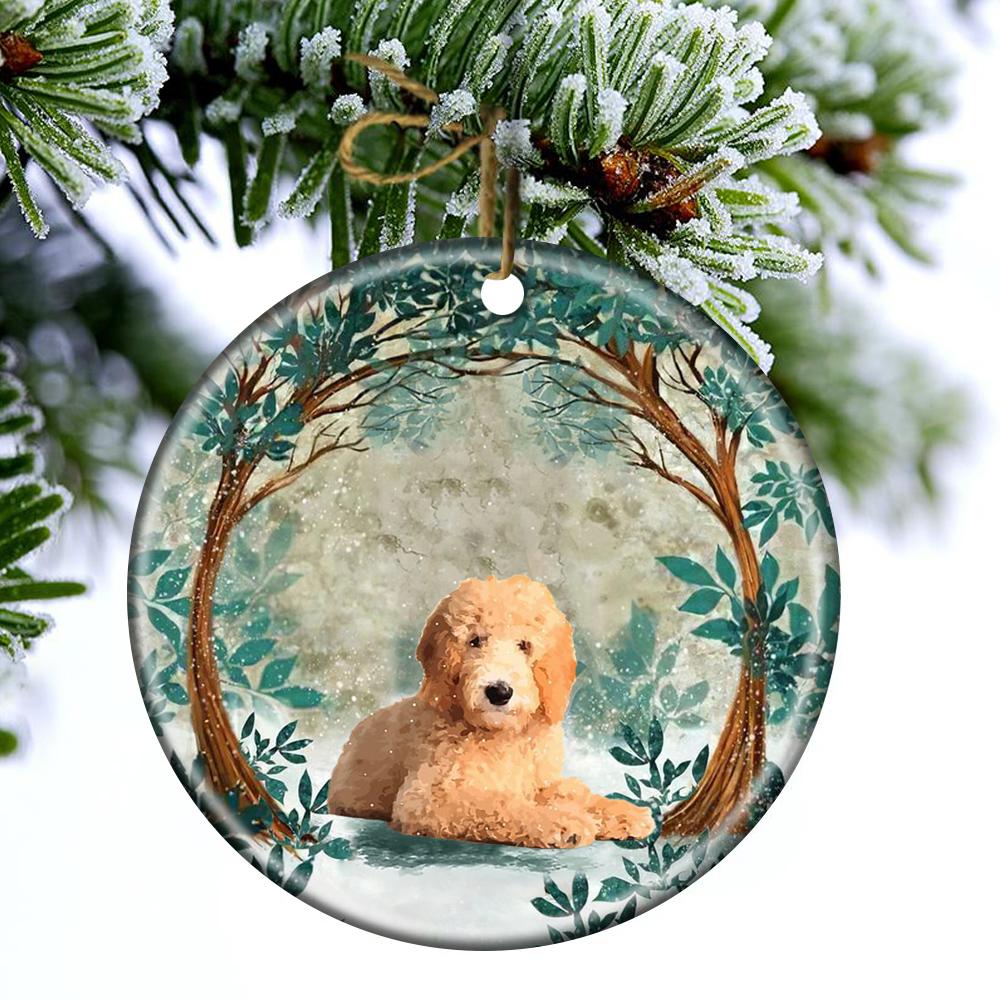 Goldendoodle Among Forest Porcelain/Ceramic Ornament